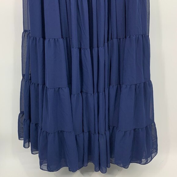 Mac Duggal Dress 55311 IEENA Maxi Gown Long Sleeve Blue Tiered - Picture 16 of 16